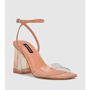 Nine West GLOREA Ankle Strap Clear Heel Sandals Sz 9